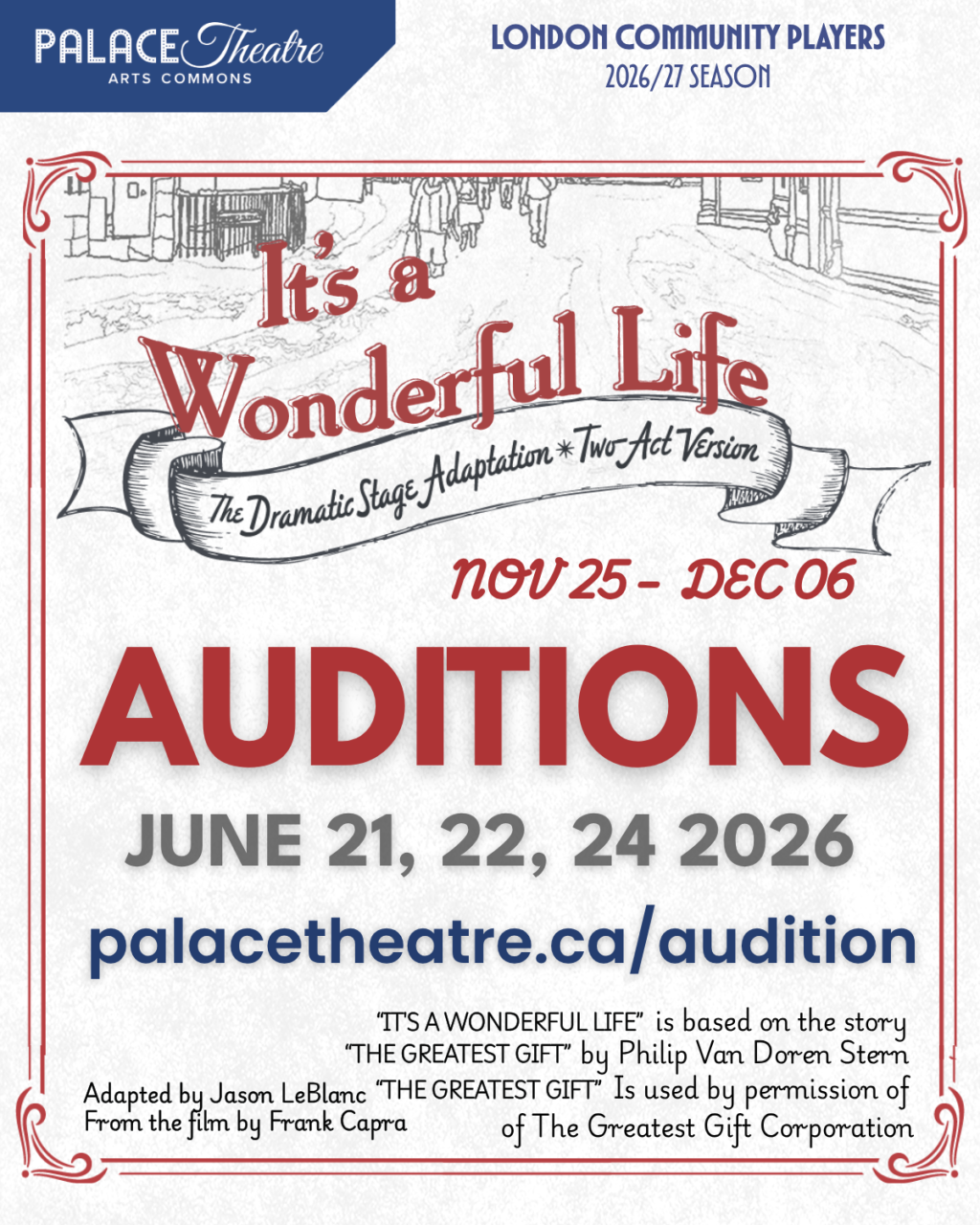 Audition notice for It's A Wonderful Life